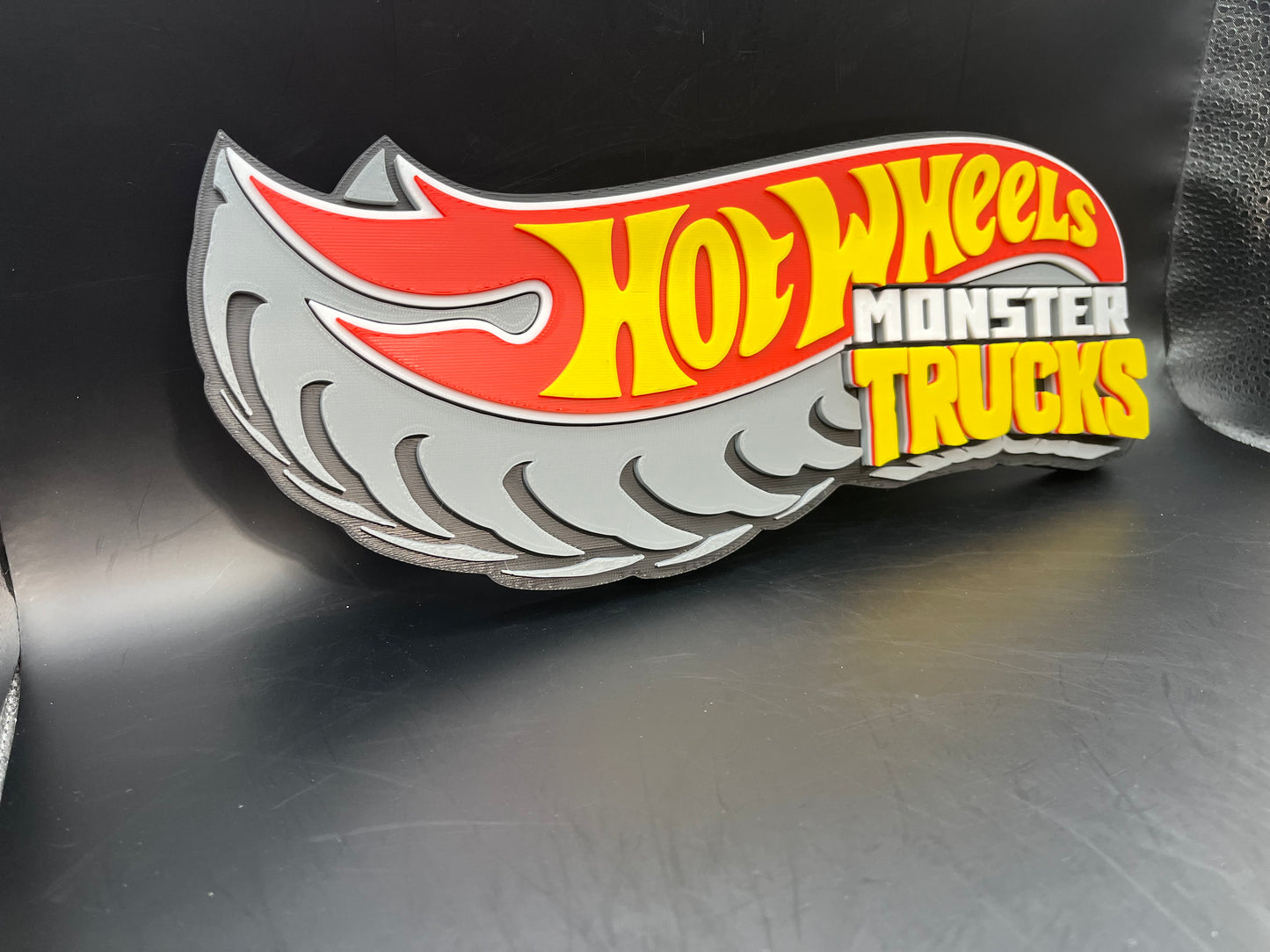 Hot Wheels Monster Trucks Logo Sign Display | 3D Wall Desk Shelf Art