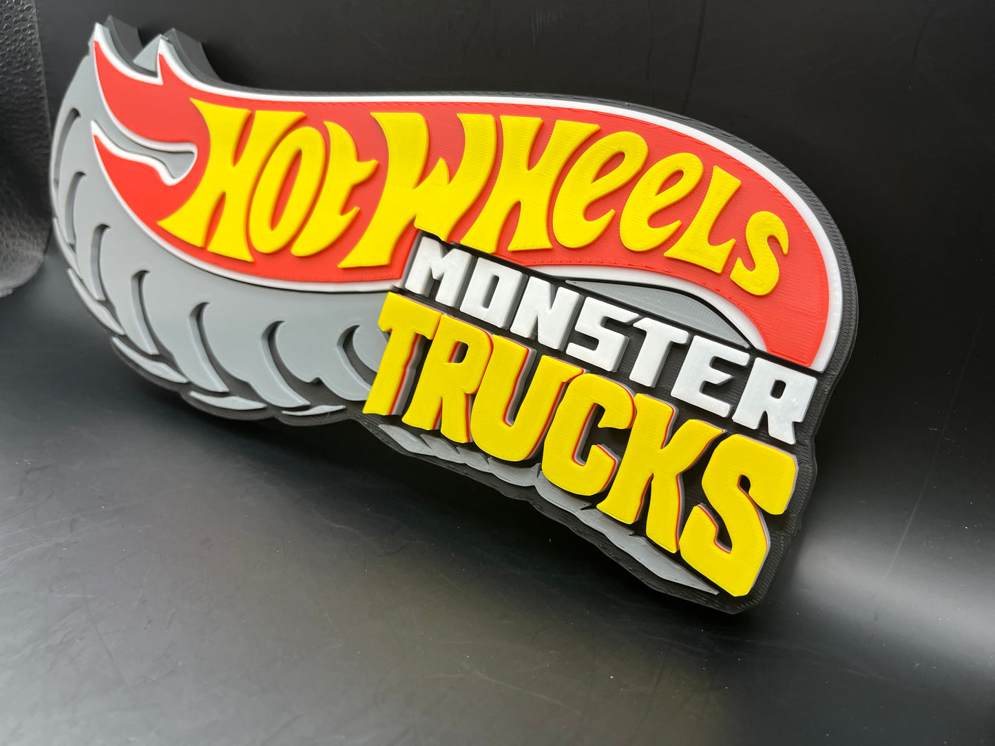 Hot Wheels Monster Trucks Logo Sign Display | 3D Wall Desk Shelf Art