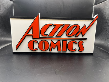 Action Comics Logo Sign Display | 3D Wall Desk Shelf Art - UNRIVAL3D